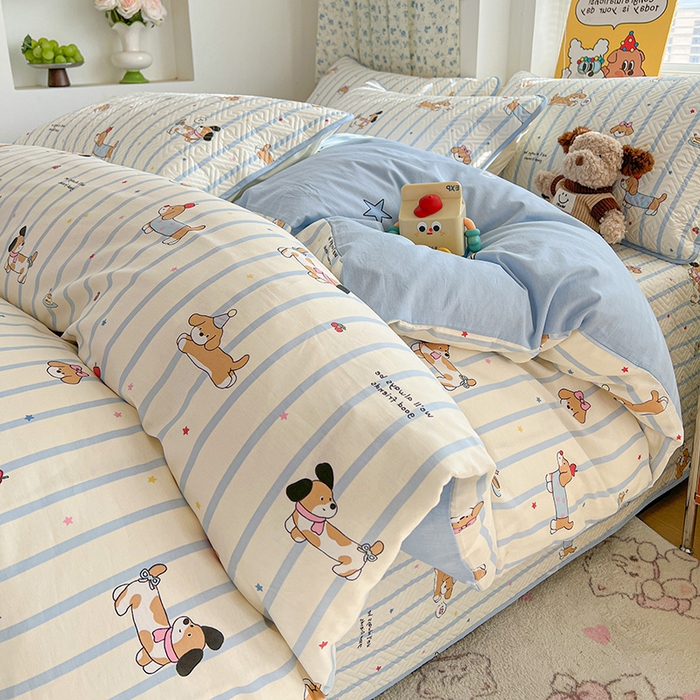 91家纺网 家纺一手货源 找家纺 羽爱家纺 2025新款A类全棉印花水洗床盖三件套系列 童年