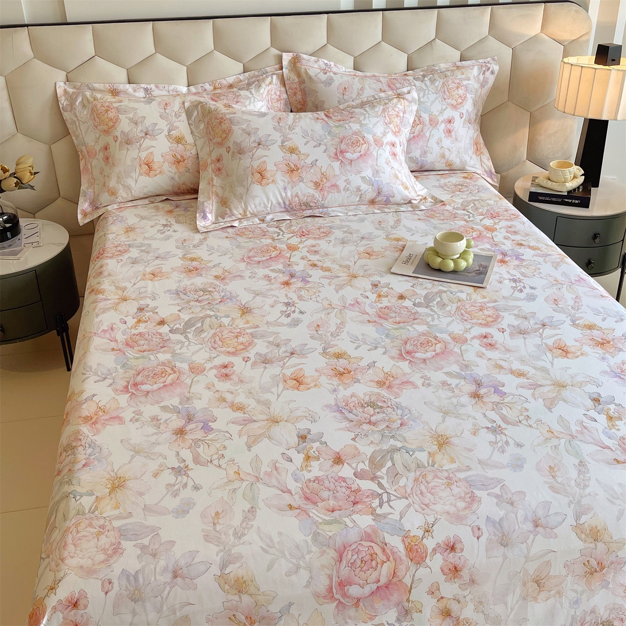 91家纺网 家纺一手货源 找家纺 宝齐莱家纺 2025新款全棉磨毛印花床单四件套-系列二 似水柔情