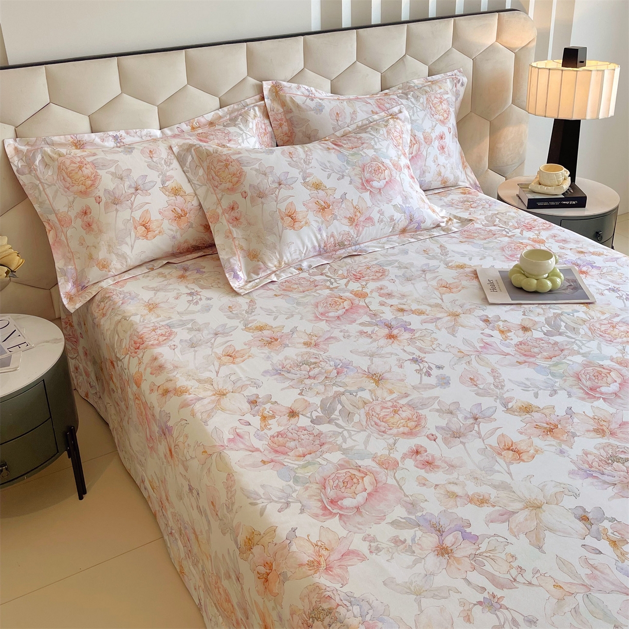 91家纺网 家纺一手货源 找家纺 宝齐莱家纺 2025新款全棉磨毛印花床单四件套-系列二 似水柔情