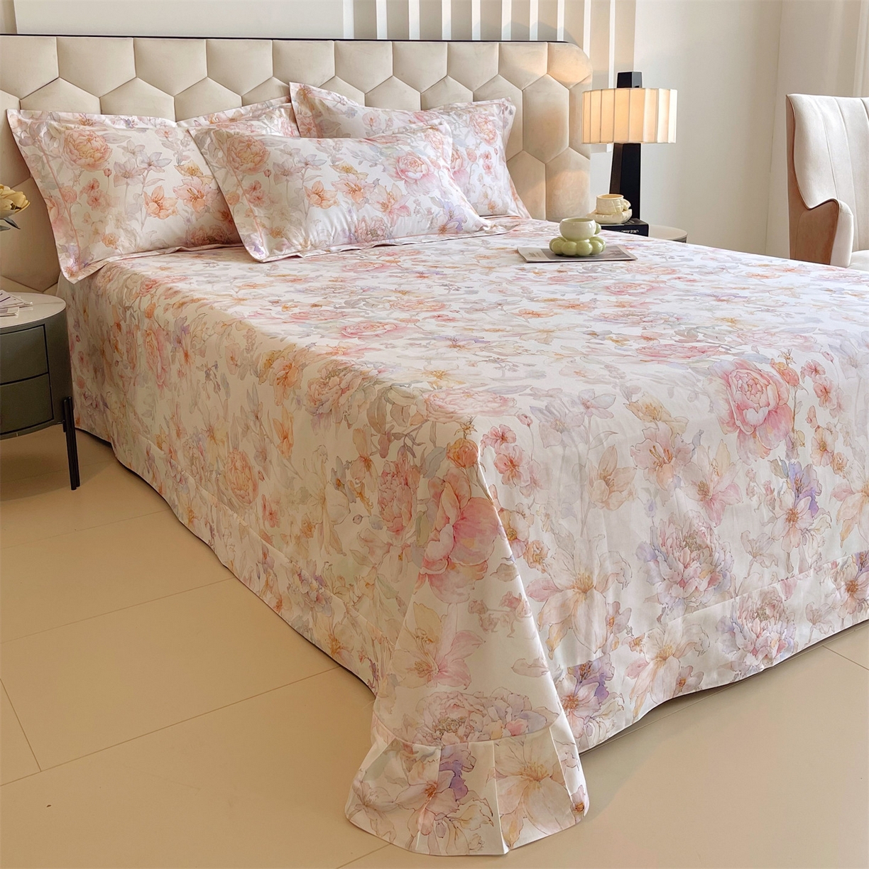 91家纺网 家纺一手货源 找家纺 宝齐莱家纺 2025新款全棉磨毛印花床单四件套-系列二 似水柔情