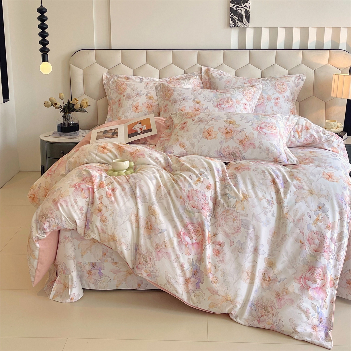 91家纺网 家纺一手货源 找家纺 宝齐莱家纺 2025新款全棉磨毛印花床单四件套-系列二 似水柔情