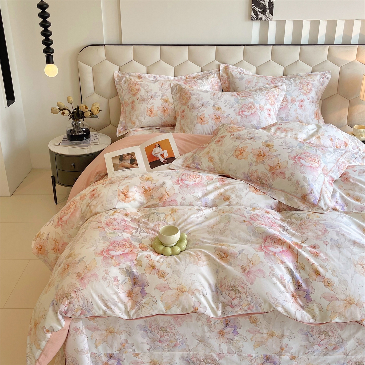 91家纺网 家纺一手货源 找家纺 宝齐莱家纺 2025新款全棉磨毛印花床单四件套-系列二 似水柔情