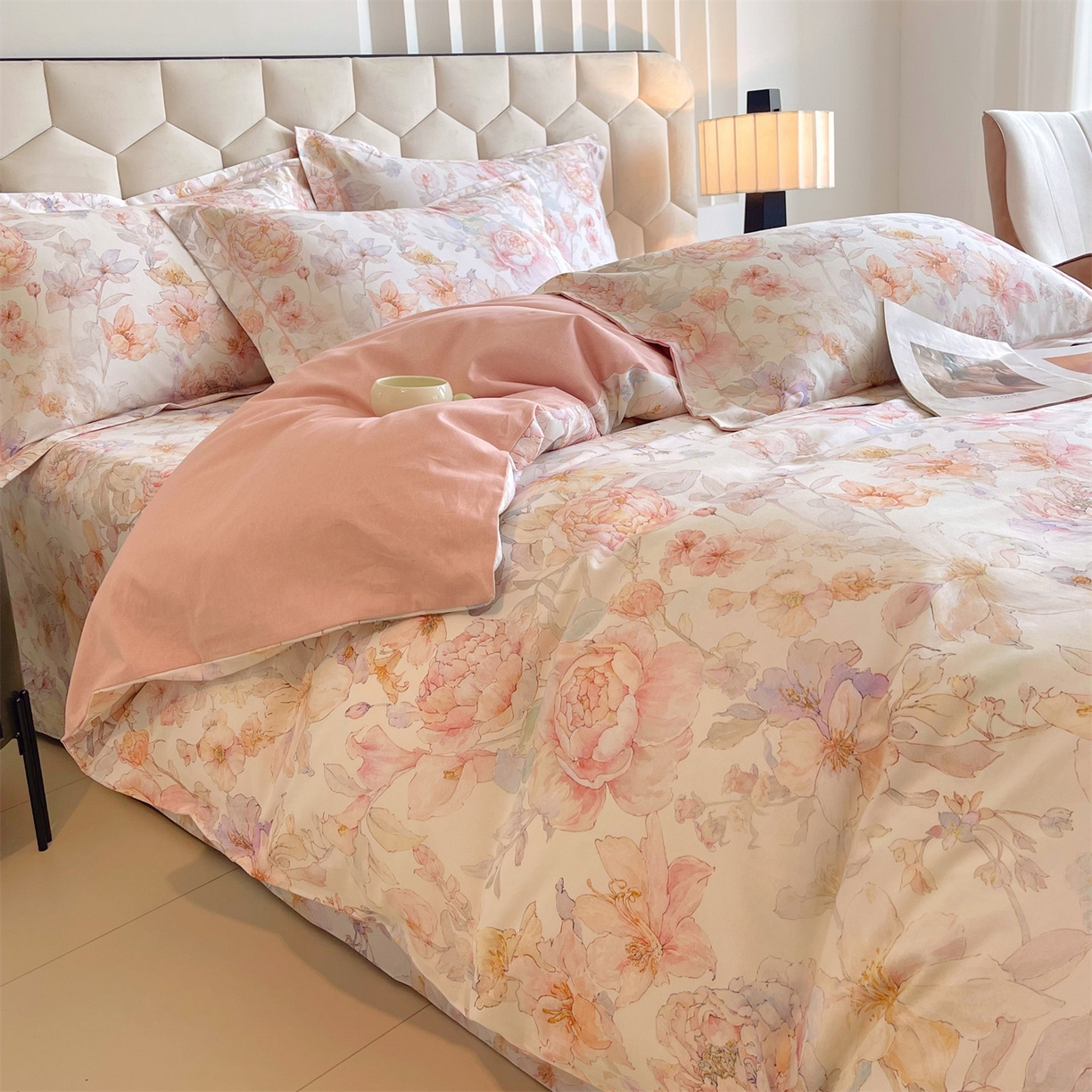 91家纺网 家纺一手货源 找家纺 宝齐莱家纺 2025新款全棉磨毛印花床单四件套-系列二 似水柔情