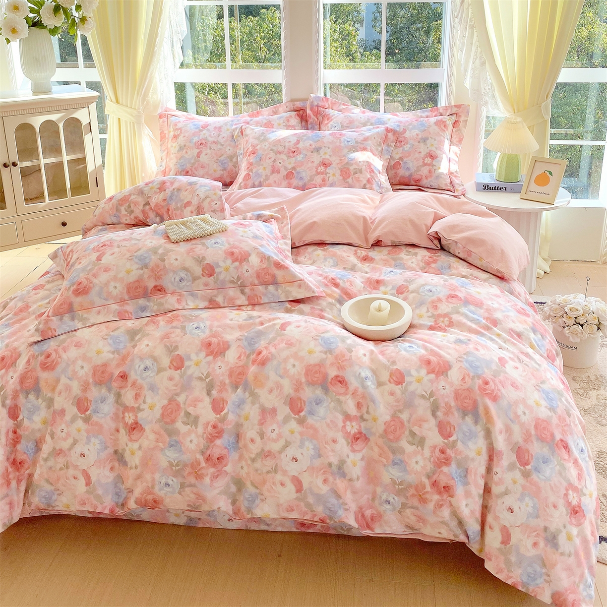 91家纺网 家纺一手货源 找家纺 宝齐莱家纺 2025新款全棉磨毛印花床单四件套-系列二 甜梦