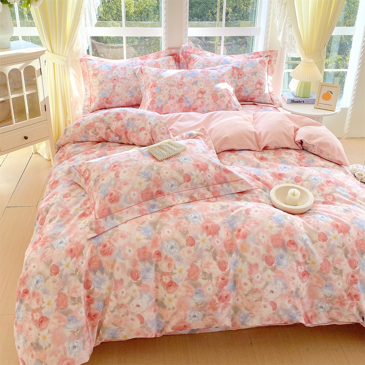 91家纺网 家纺一手货源 找家纺 宝齐莱家纺 2025新款全棉磨毛印花床单四件套-系列二 甜梦