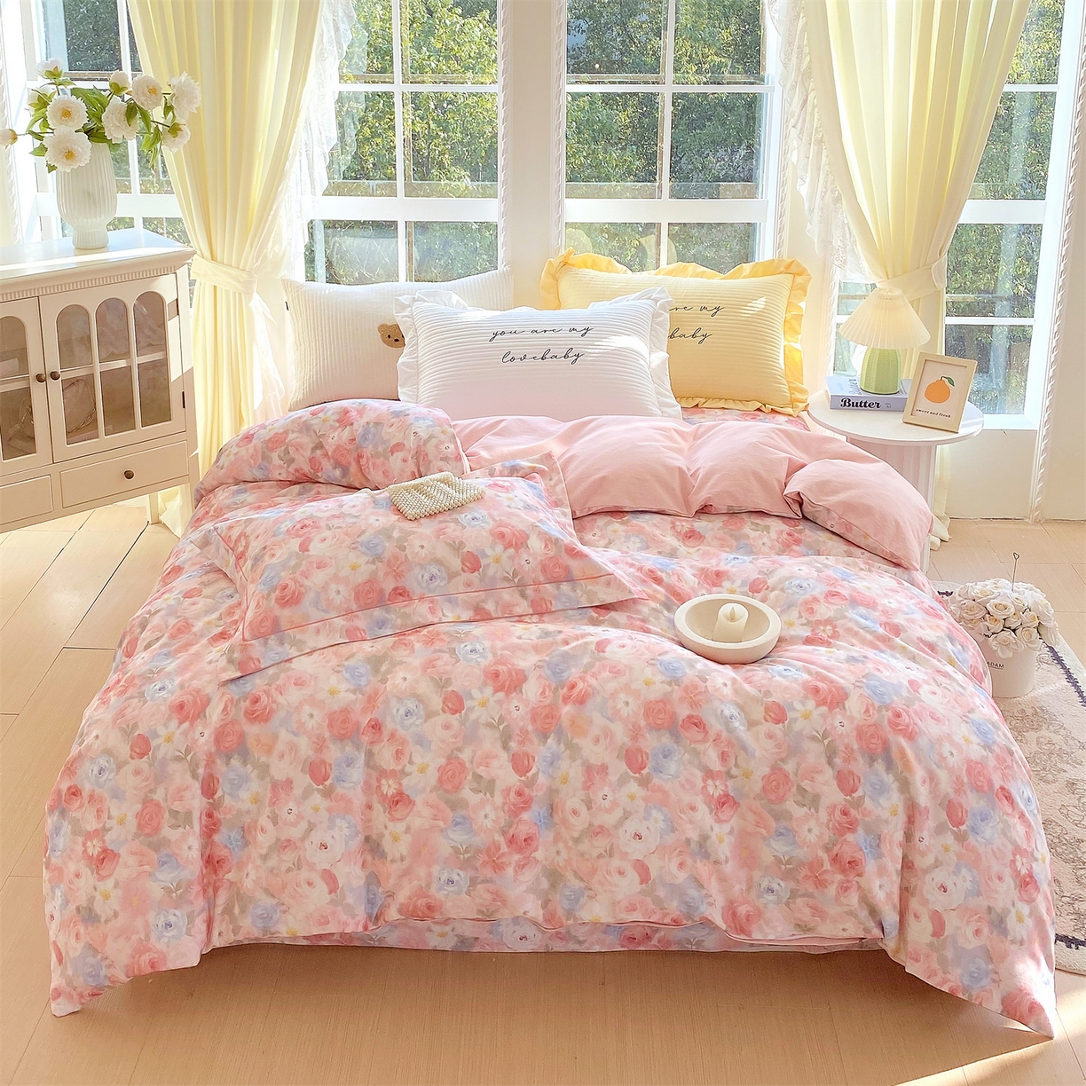 91家纺网 家纺一手货源 找家纺 宝齐莱家纺 2025新款全棉磨毛印花床单四件套-系列二 甜梦