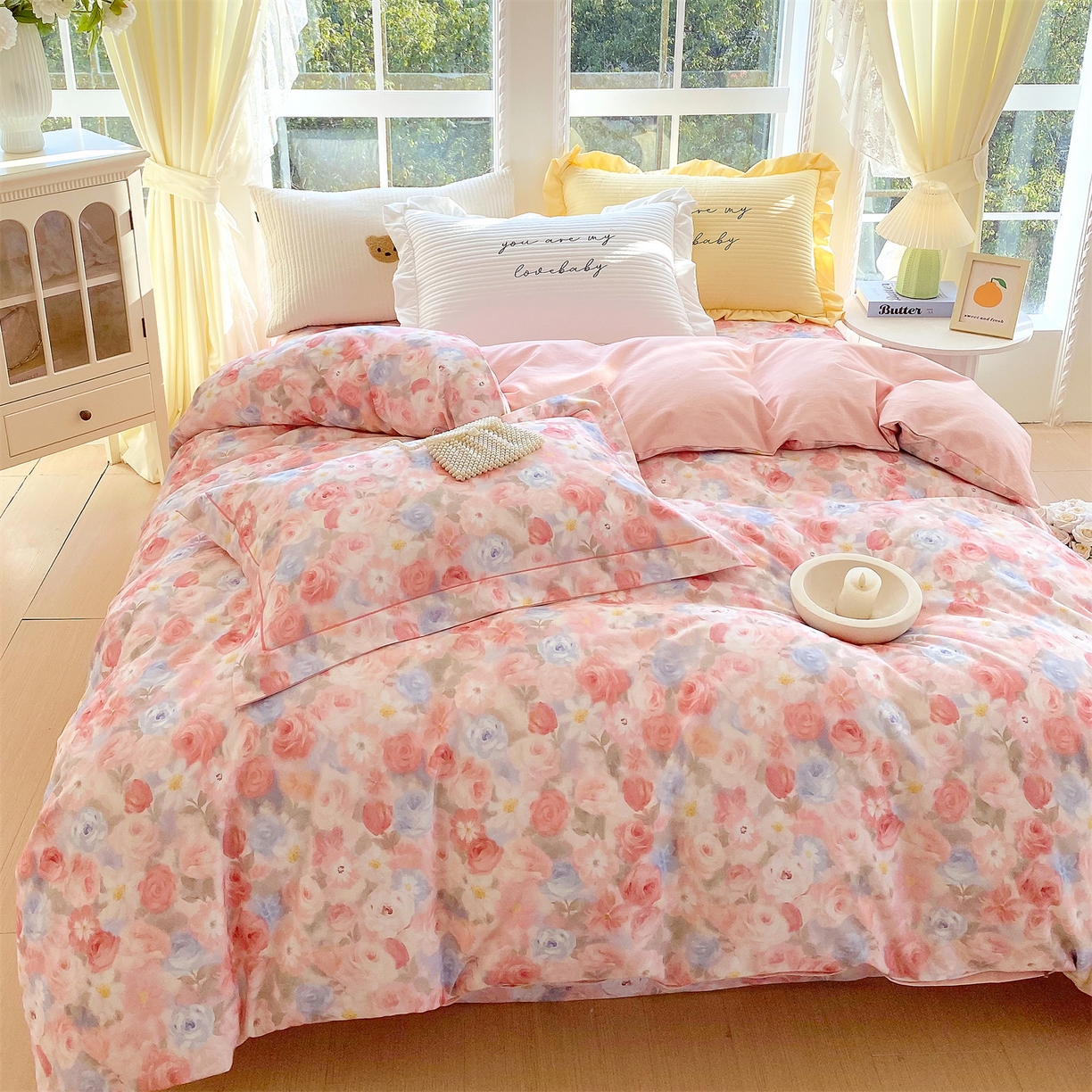 91家纺网 家纺一手货源 找家纺 宝齐莱家纺 2025新款全棉磨毛印花床单四件套-系列二 甜梦