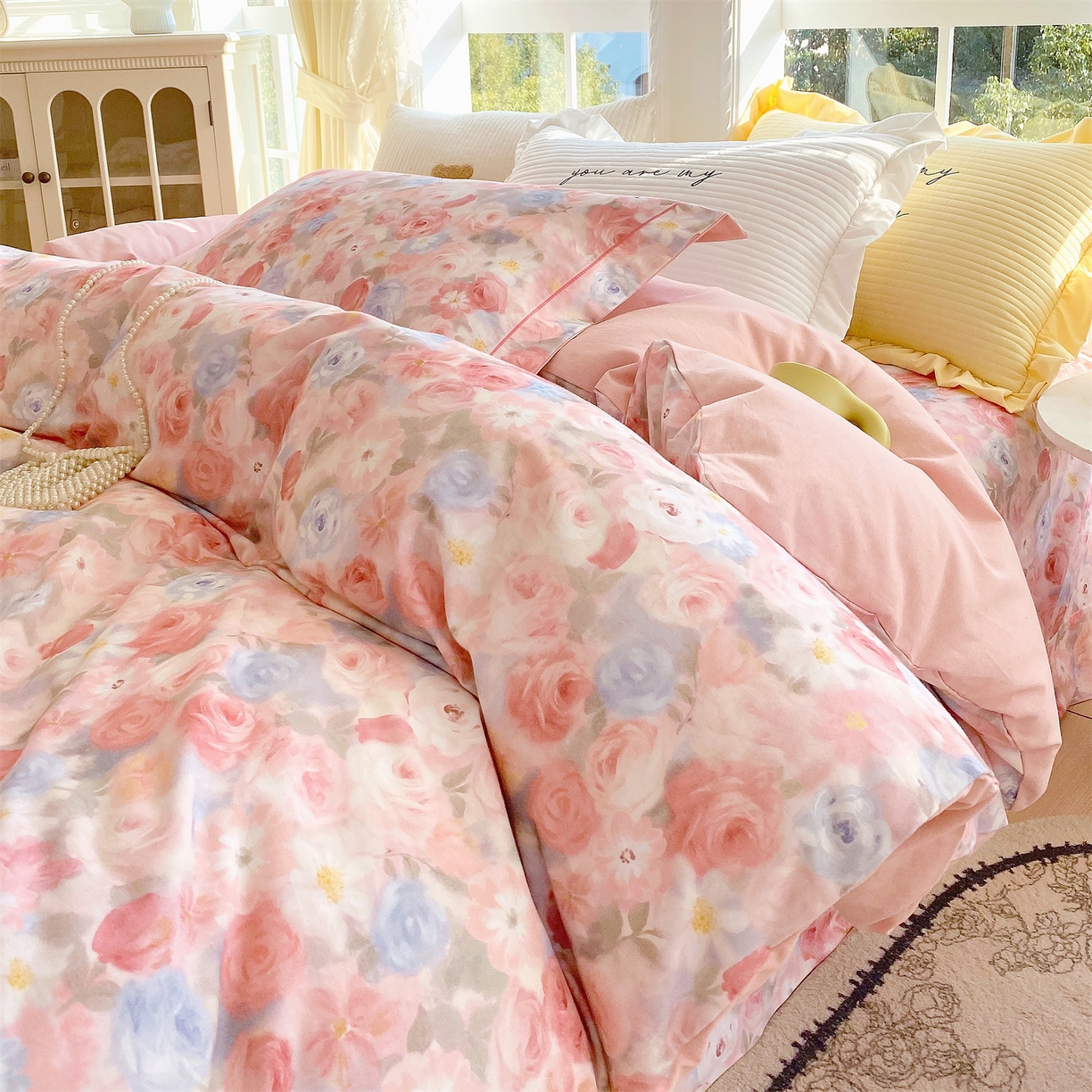 91家纺网 家纺一手货源 找家纺 宝齐莱家纺 2025新款全棉磨毛印花床单四件套-系列二 甜梦