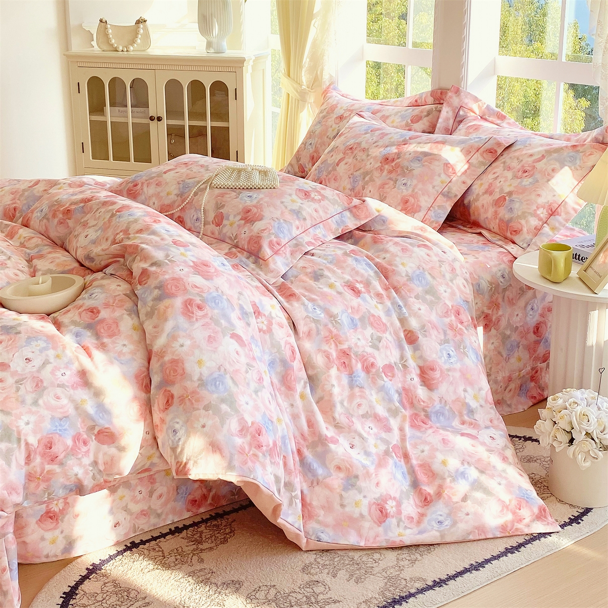 91家纺网 家纺一手货源 找家纺 宝齐莱家纺 2025新款全棉磨毛印花床单四件套-系列二 甜梦