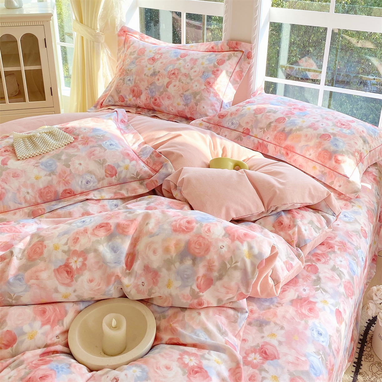 91家纺网 家纺一手货源 找家纺 宝齐莱家纺 2025新款全棉磨毛印花床单四件套-系列二 甜梦