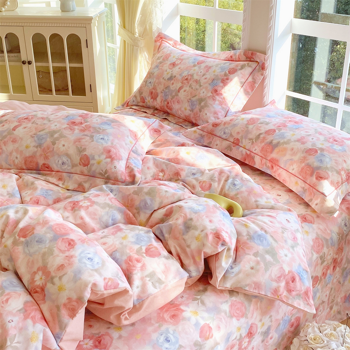 91家纺网 家纺一手货源 找家纺 宝齐莱家纺 2025新款全棉磨毛印花床单四件套-系列二 甜梦