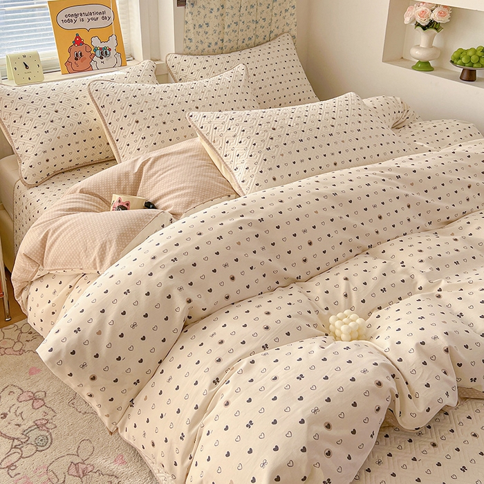 91家纺网 家纺一手货源 找家纺 羽爱家纺 2025新款A类全棉印花水洗床盖三件套系列 小心意