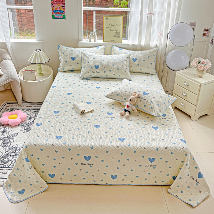 羽爱家纺 2025新款A类全棉印花水洗床盖三件套系列 心相印