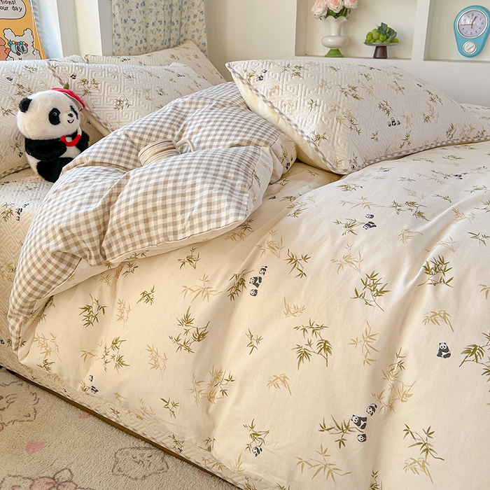 91家纺网 家纺一手货源 找家纺 羽爱家纺 2025新款A类全棉印花水洗床盖三件套系列 熊猫林