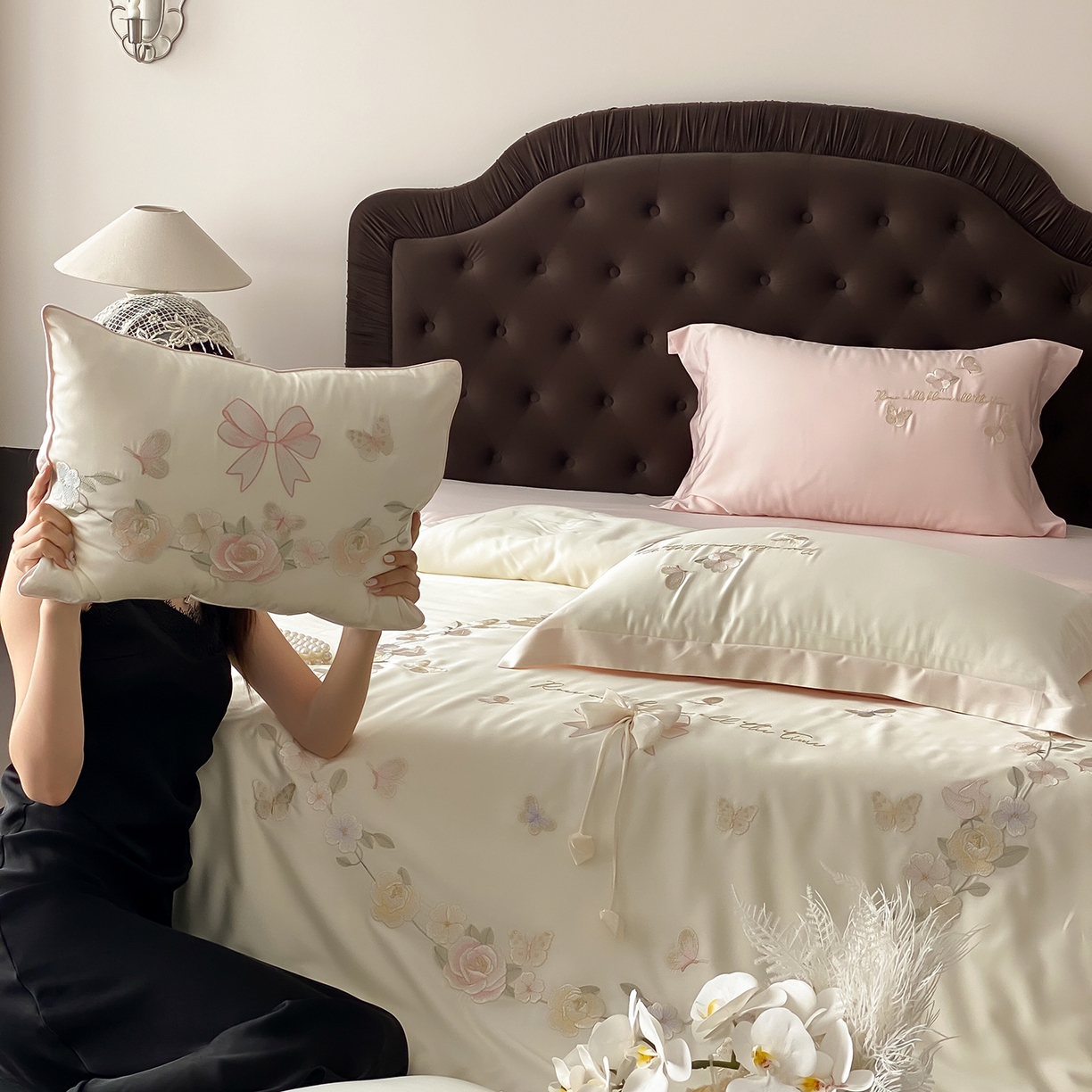 91家纺网 家纺一手货源 找家纺 佳汐蓝家纺 2025新款天丝棉磨毛四件套-花序 花序-珍珠粉