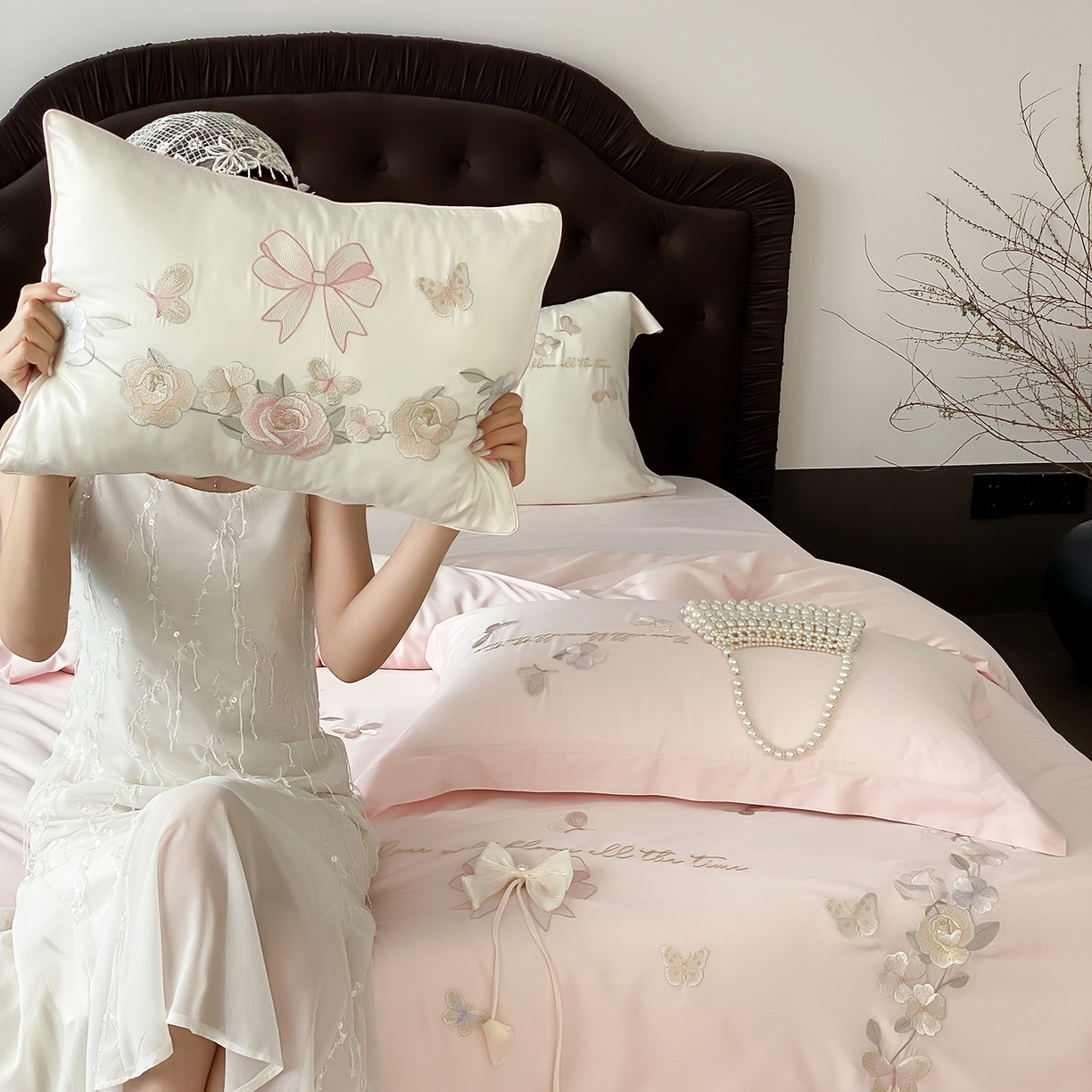 91家纺网 家纺一手货源 找家纺 佳汐蓝家纺 2025新款天丝棉磨毛四件套-花序 花序-粉