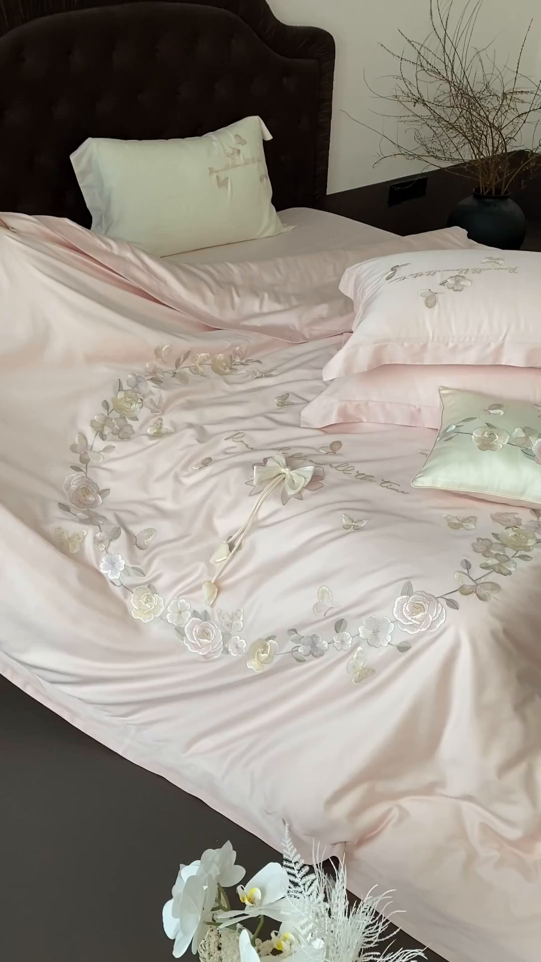 91家纺网 家纺一手货源 找家纺 佳汐蓝家纺 2025新款天丝棉磨毛四件套-花序 花序-珍珠粉