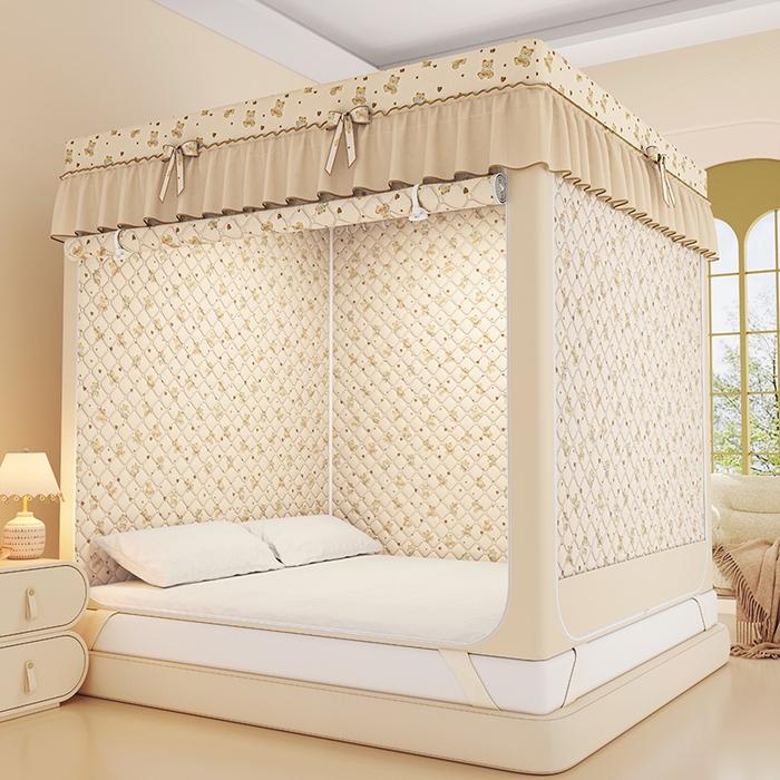 91家纺网 家纺一手货源 找家纺 锦逸家居 2025新款遮光防蚊坐床蚊帐加厚保暖夹棉蚊帐 萌萌熊