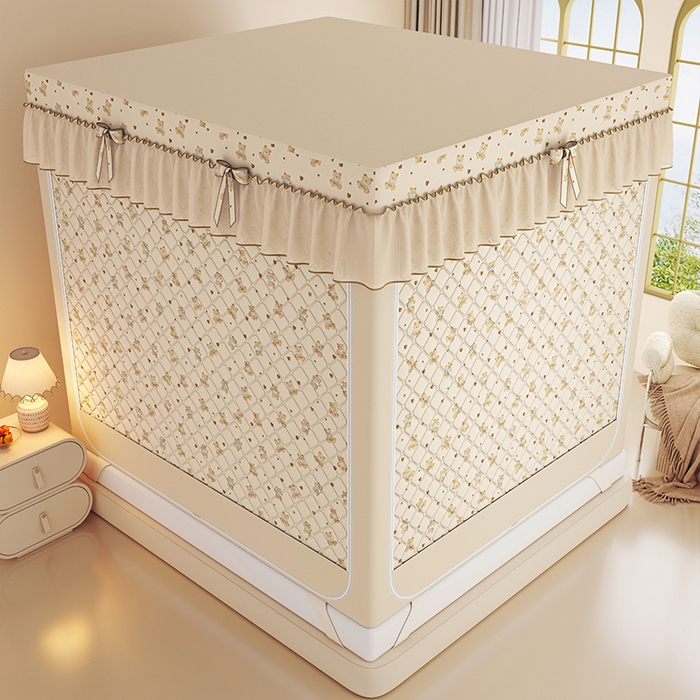 91家纺网 家纺一手货源 找家纺 锦逸家居 2025新款遮光防蚊坐床蚊帐加厚保暖夹棉蚊帐 萌萌熊