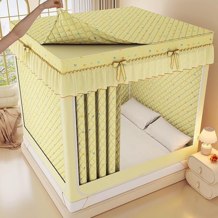 锦逸家居 2025新款遮光防蚊坐床蚊帐加厚保暖夹棉蚊帐 蝴蝶结派