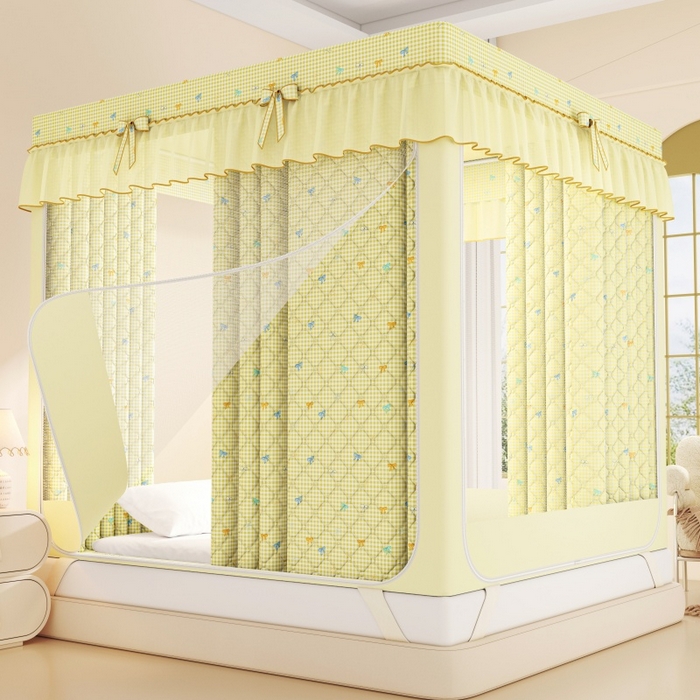 91家纺网 家纺一手货源 找家纺 锦逸家居 2025新款遮光防蚊坐床蚊帐加厚保暖夹棉蚊帐 蝴蝶结派