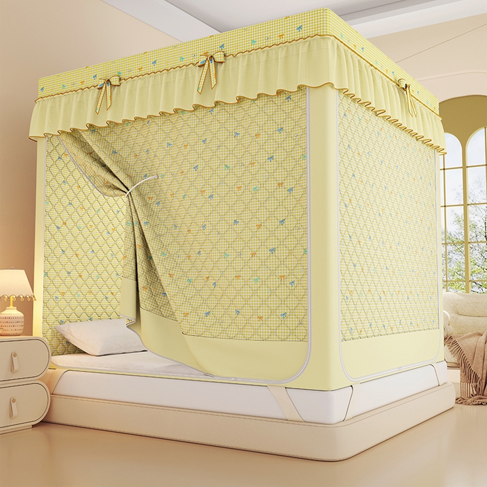 91家纺网 家纺一手货源 找家纺 锦逸家居 2025新款遮光防蚊坐床蚊帐加厚保暖夹棉蚊帐 蝴蝶结派