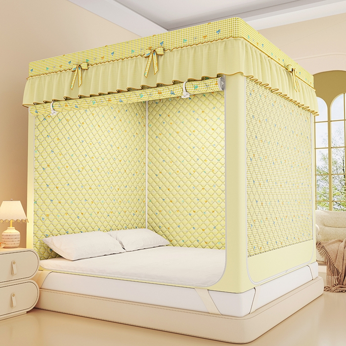 91家纺网 家纺一手货源 找家纺 锦逸家居 2025新款遮光防蚊坐床蚊帐加厚保暖夹棉蚊帐 蝴蝶结派