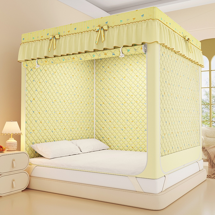 91家纺网 家纺一手货源 找家纺 锦逸家居 2025新款遮光防蚊坐床蚊帐加厚保暖夹棉蚊帐 蝴蝶结派