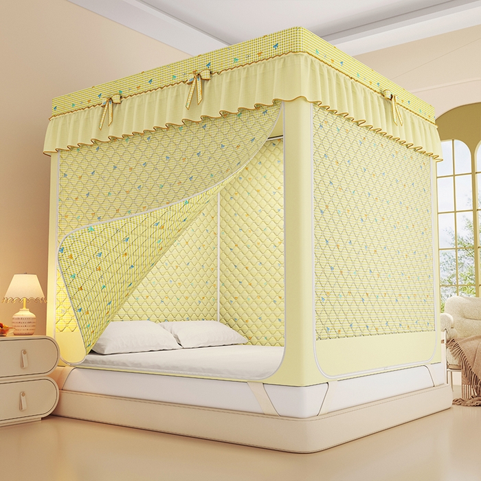 91家纺网 家纺一手货源 找家纺 锦逸家居 2025新款遮光防蚊坐床蚊帐加厚保暖夹棉蚊帐 蝴蝶结派