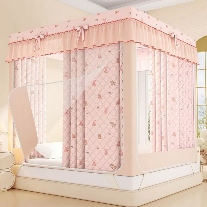 91家纺网 家纺一手货源 找家纺 锦逸家居 2025新款遮光防蚊坐床蚊帐加厚保暖夹棉蚊帐 可爱乐园