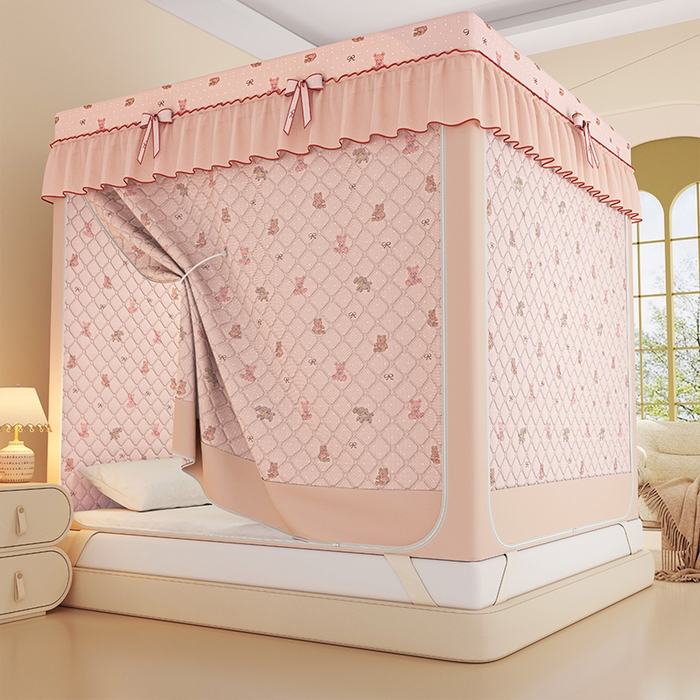 91家纺网 家纺一手货源 找家纺 锦逸家居 2025新款遮光防蚊坐床蚊帐加厚保暖夹棉蚊帐 可爱乐园