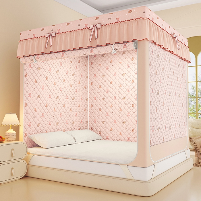 91家纺网 家纺一手货源 找家纺 锦逸家居 2025新款遮光防蚊坐床蚊帐加厚保暖夹棉蚊帐 可爱乐园