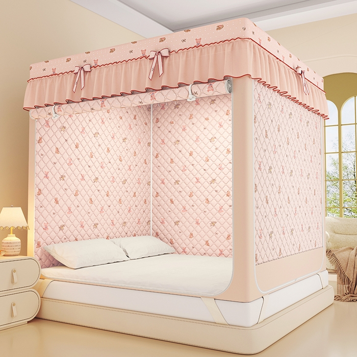 91家纺网 家纺一手货源 找家纺 锦逸家居 2025新款遮光防蚊坐床蚊帐加厚保暖夹棉蚊帐 可爱乐园