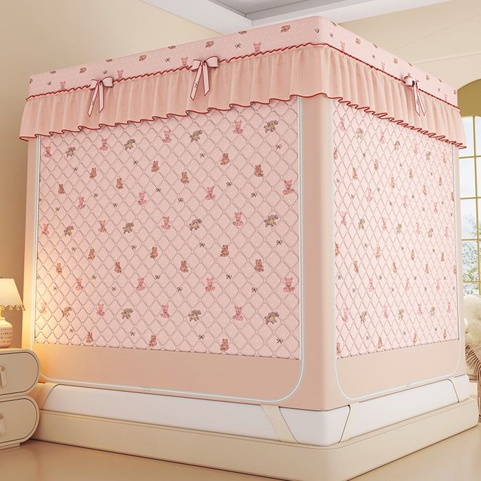 91家纺网 家纺一手货源 找家纺 锦逸家居 2025新款遮光防蚊坐床蚊帐加厚保暖夹棉蚊帐 可爱乐园