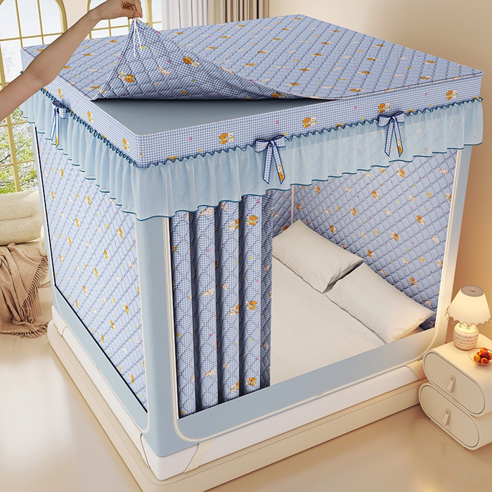 锦逸家居 2025新款遮光防蚊坐床蚊帐加厚保暖夹棉蚊帐 快乐好朋友