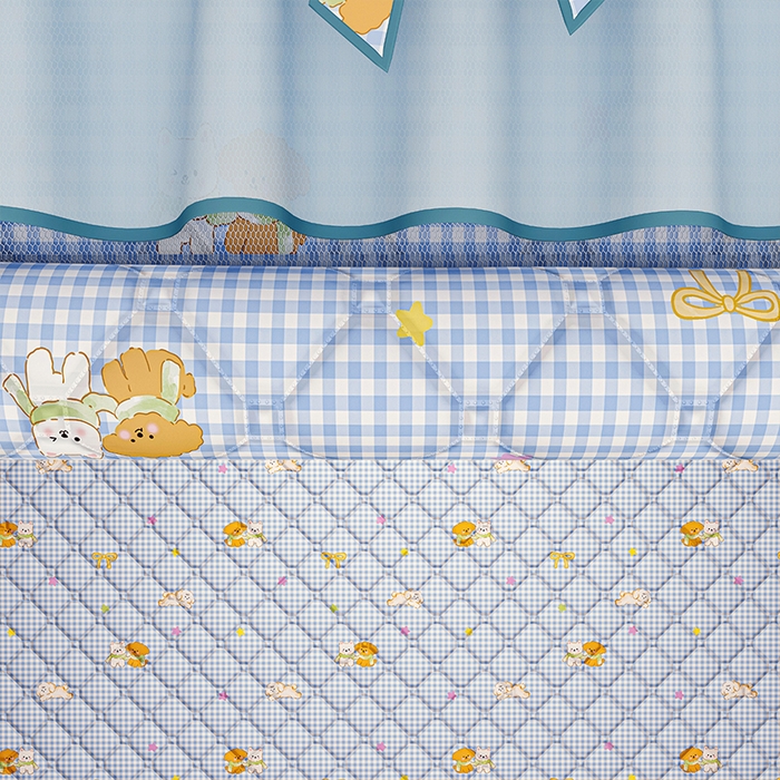 91家纺网 家纺一手货源 找家纺 锦逸家居 2025新款遮光防蚊坐床蚊帐加厚保暖夹棉蚊帐 快乐好朋友