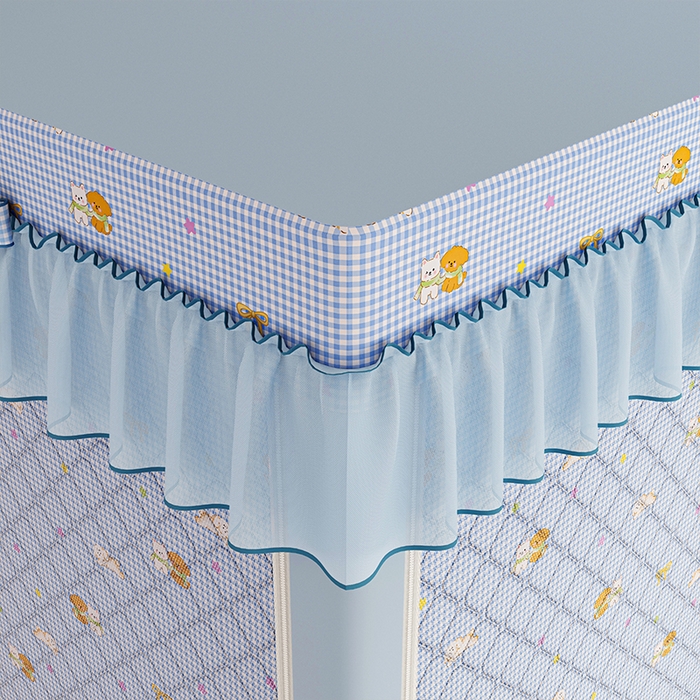 91家纺网 家纺一手货源 找家纺 锦逸家居 2025新款遮光防蚊坐床蚊帐加厚保暖夹棉蚊帐 快乐好朋友