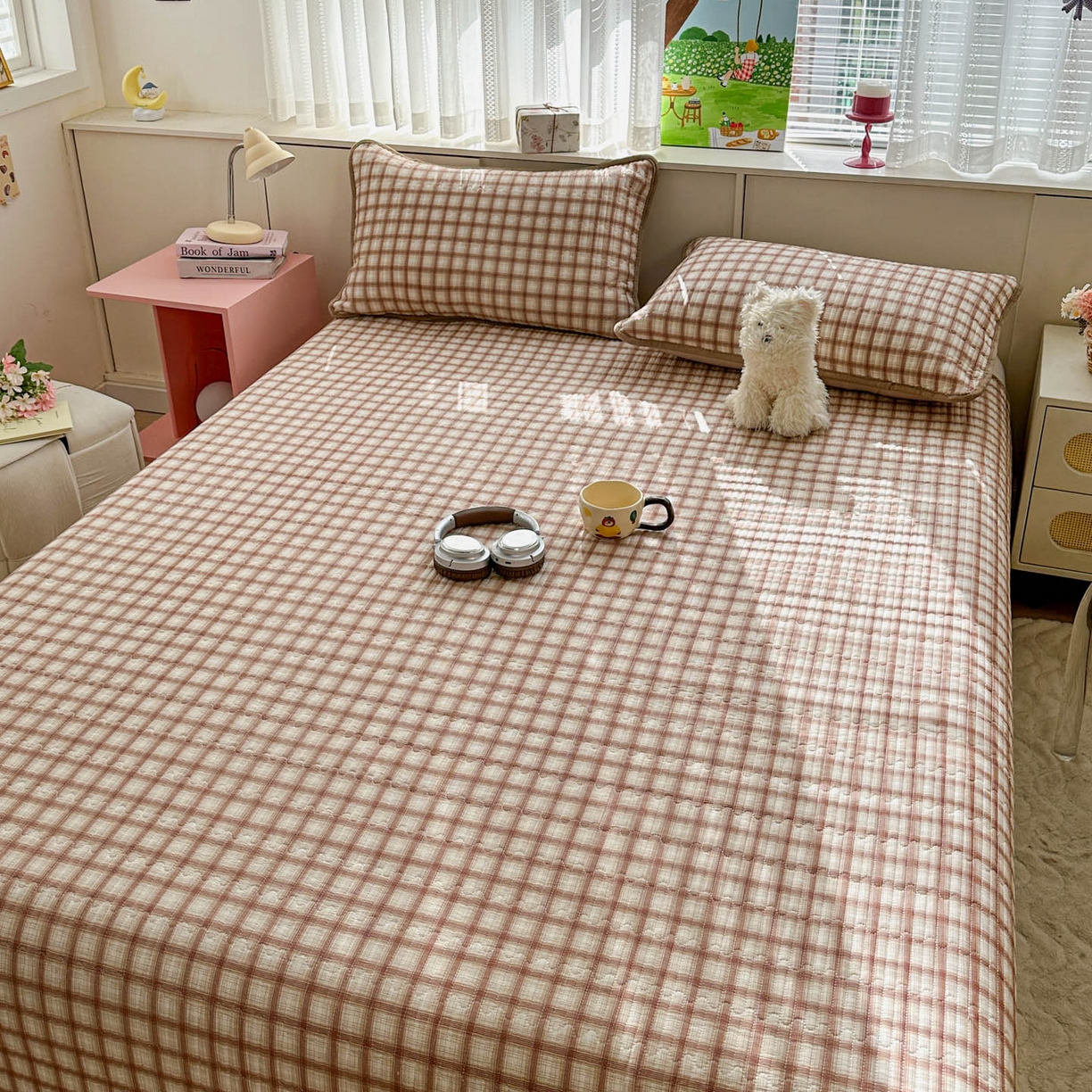 91家纺网 家纺一手货源 找家纺 恒尚居 2026新款纯棉牛奶绒床盖双面两用夹棉床单床垫-秋冬款 四季通用 咖啡格【A纯棉-B牛奶绒】