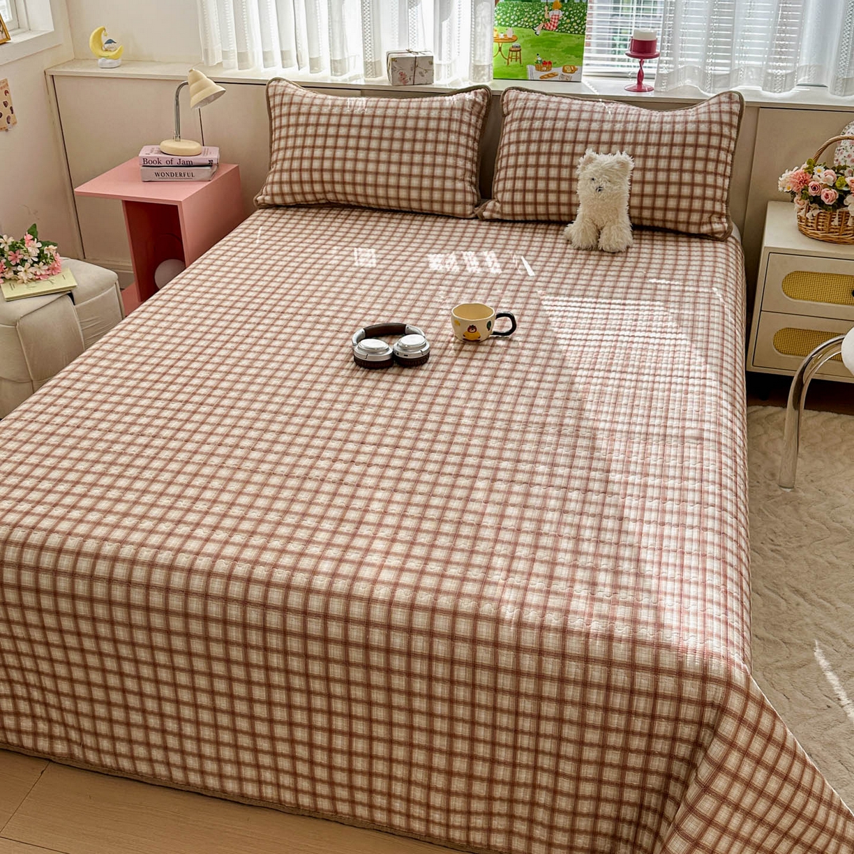 91家纺网 家纺一手货源 找家纺 恒尚居 2026新款纯棉牛奶绒床盖双面两用夹棉床单床垫-秋冬款 四季通用 咖啡格【A纯棉-B牛奶绒】