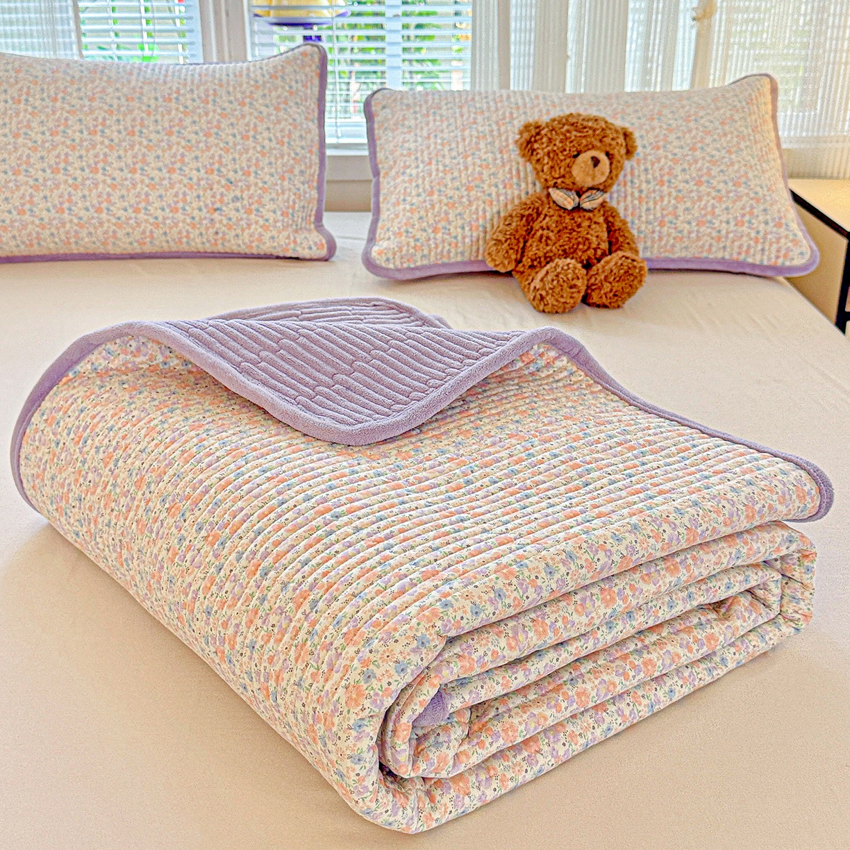 恒尚居 2026新款纯棉牛奶绒床盖双面两用夹棉床单床垫-秋冬款 四季通用 初梦【A纯棉-B牛奶绒】