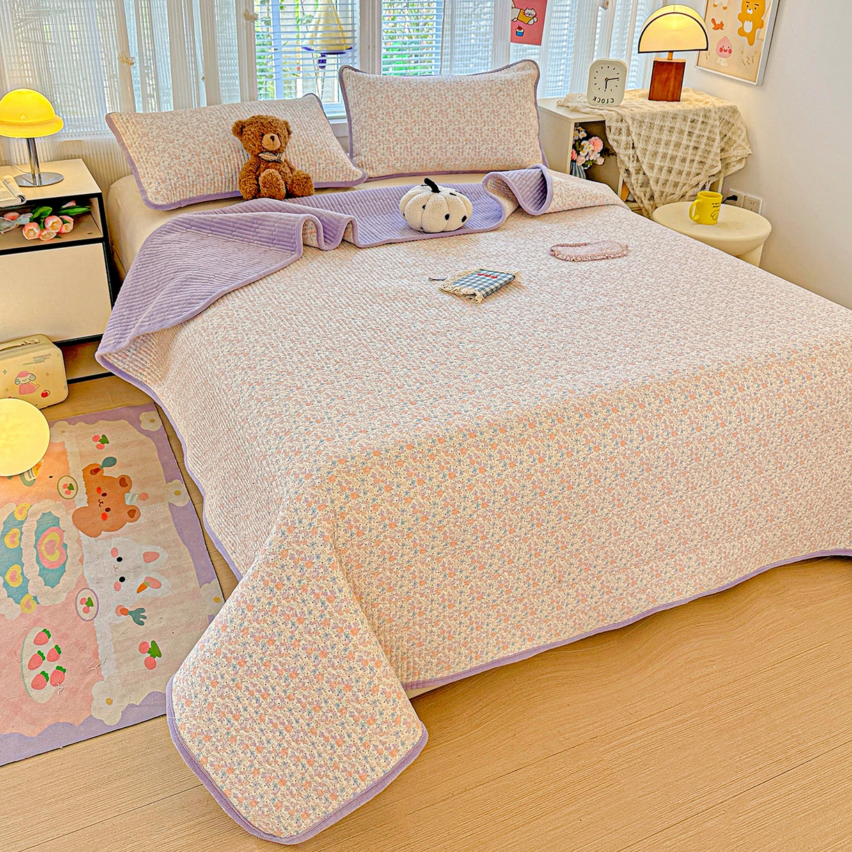 91家纺网 家纺一手货源 找家纺 恒尚居 2026新款纯棉牛奶绒床盖双面两用夹棉床单床垫-秋冬款 四季通用 初梦【A纯棉-B牛奶绒】