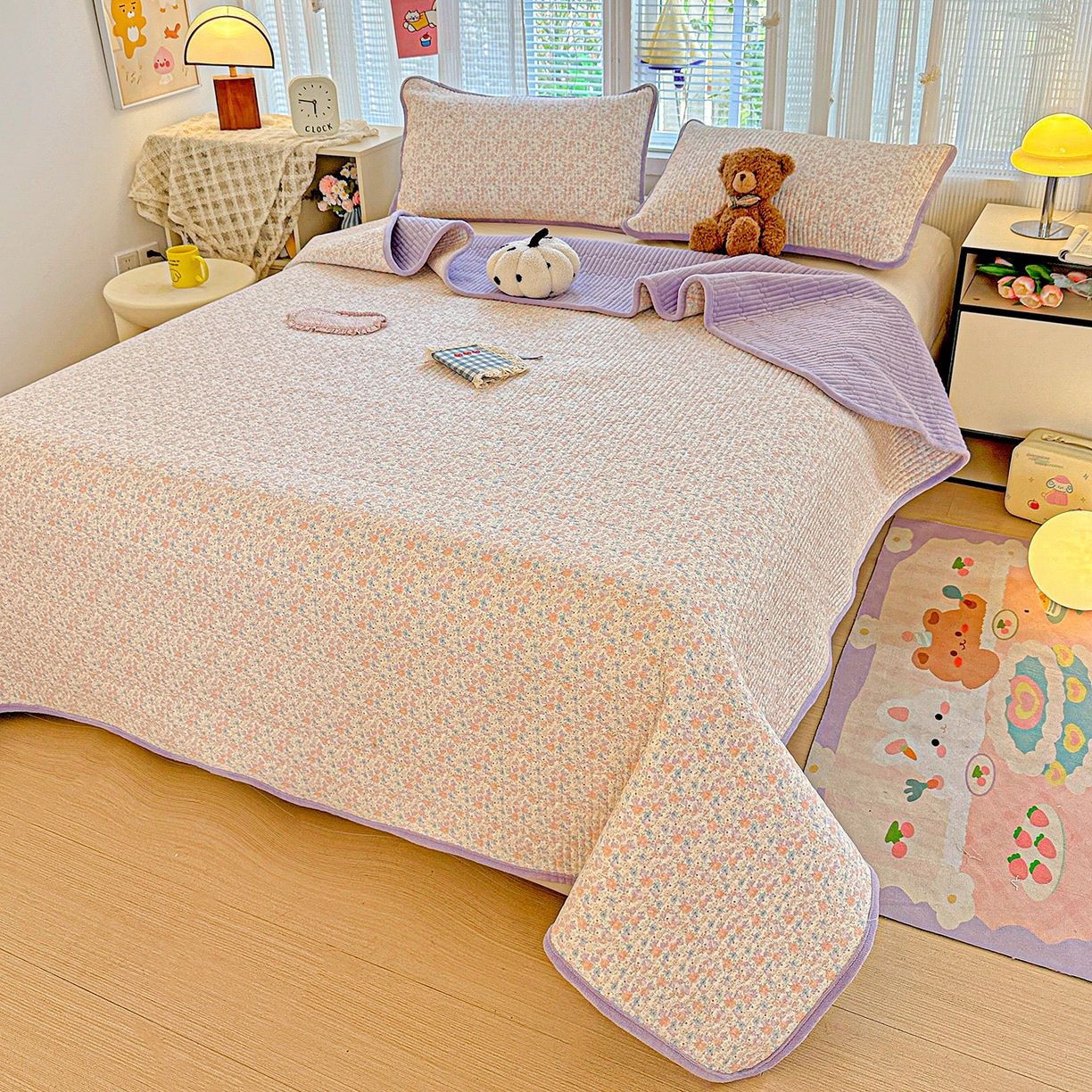 91家纺网 家纺一手货源 找家纺 恒尚居 2026新款纯棉牛奶绒床盖双面两用夹棉床单床垫-秋冬款 四季通用 初梦【A纯棉-B牛奶绒】