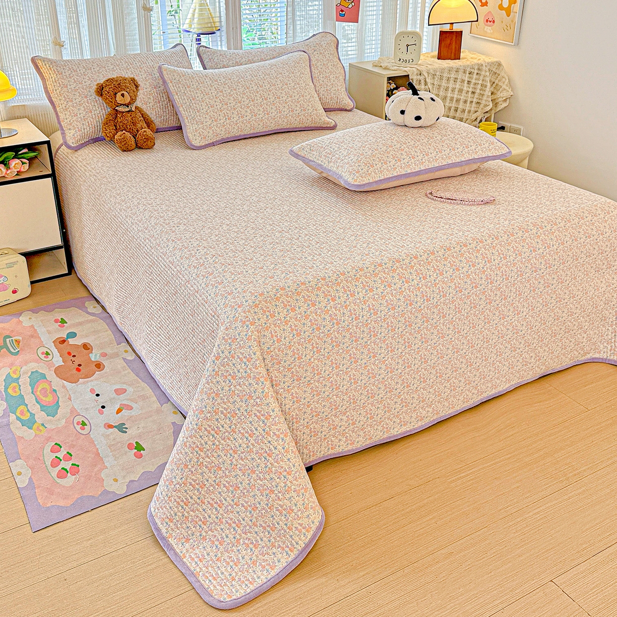 91家纺网 家纺一手货源 找家纺 恒尚居 2026新款纯棉牛奶绒床盖双面两用夹棉床单床垫-秋冬款 四季通用 初梦【A纯棉-B牛奶绒】