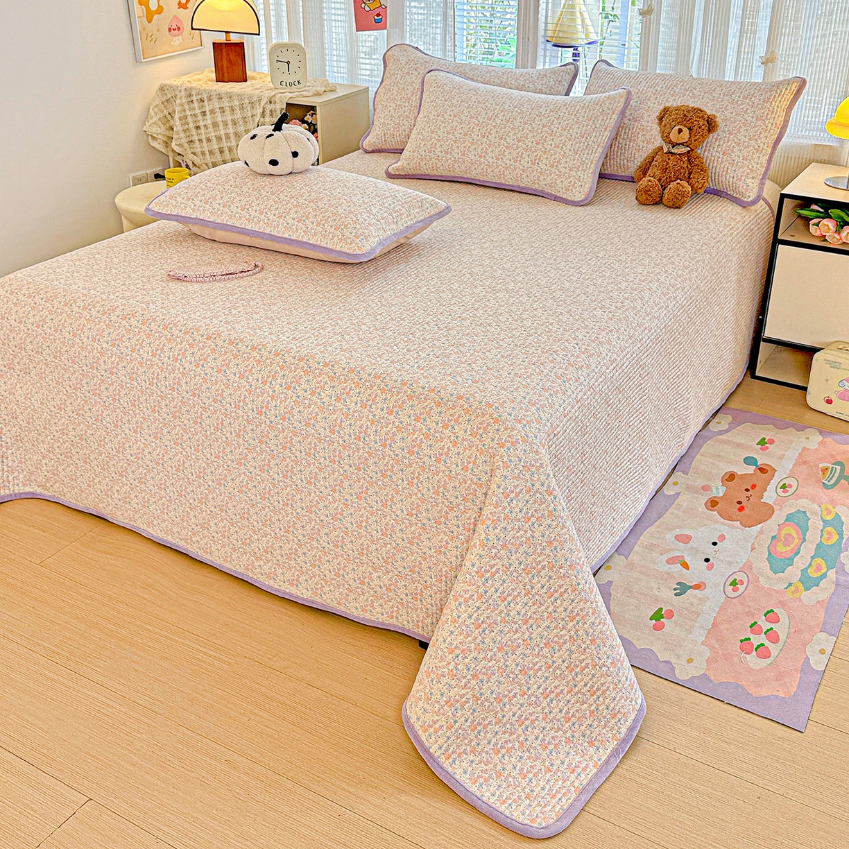 91家纺网 家纺一手货源 找家纺 恒尚居 2026新款纯棉牛奶绒床盖双面两用夹棉床单床垫-秋冬款 四季通用 初梦【A纯棉-B牛奶绒】