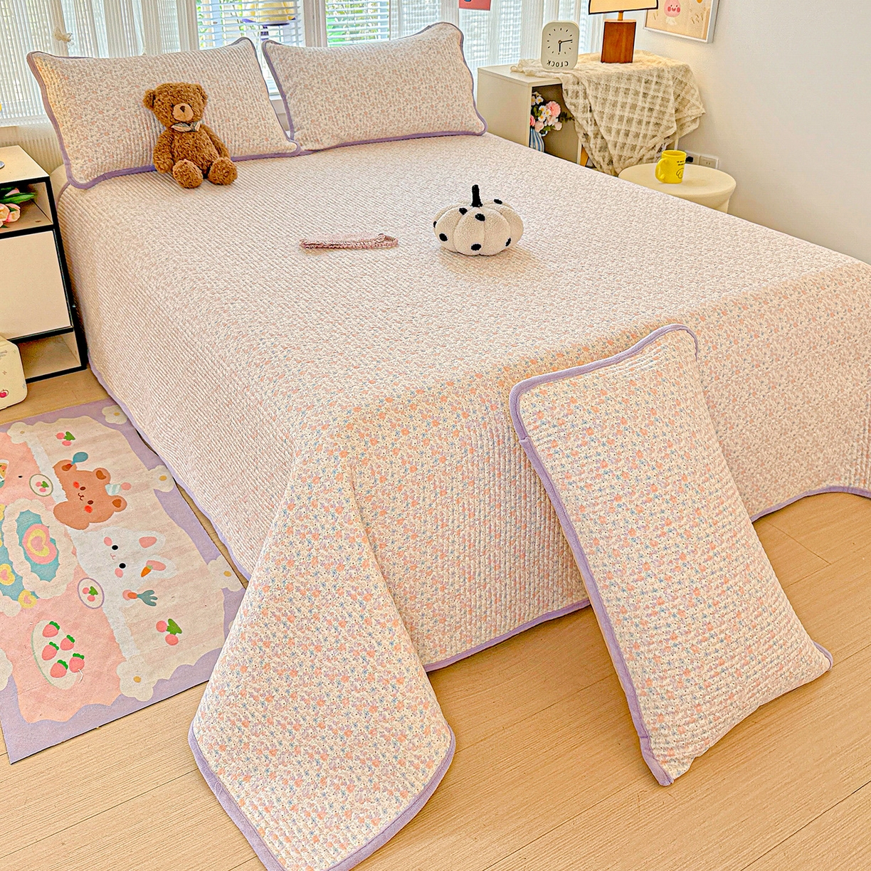 91家纺网 家纺一手货源 找家纺 恒尚居 2026新款纯棉牛奶绒床盖双面两用夹棉床单床垫-秋冬款 四季通用 初梦【A纯棉-B牛奶绒】