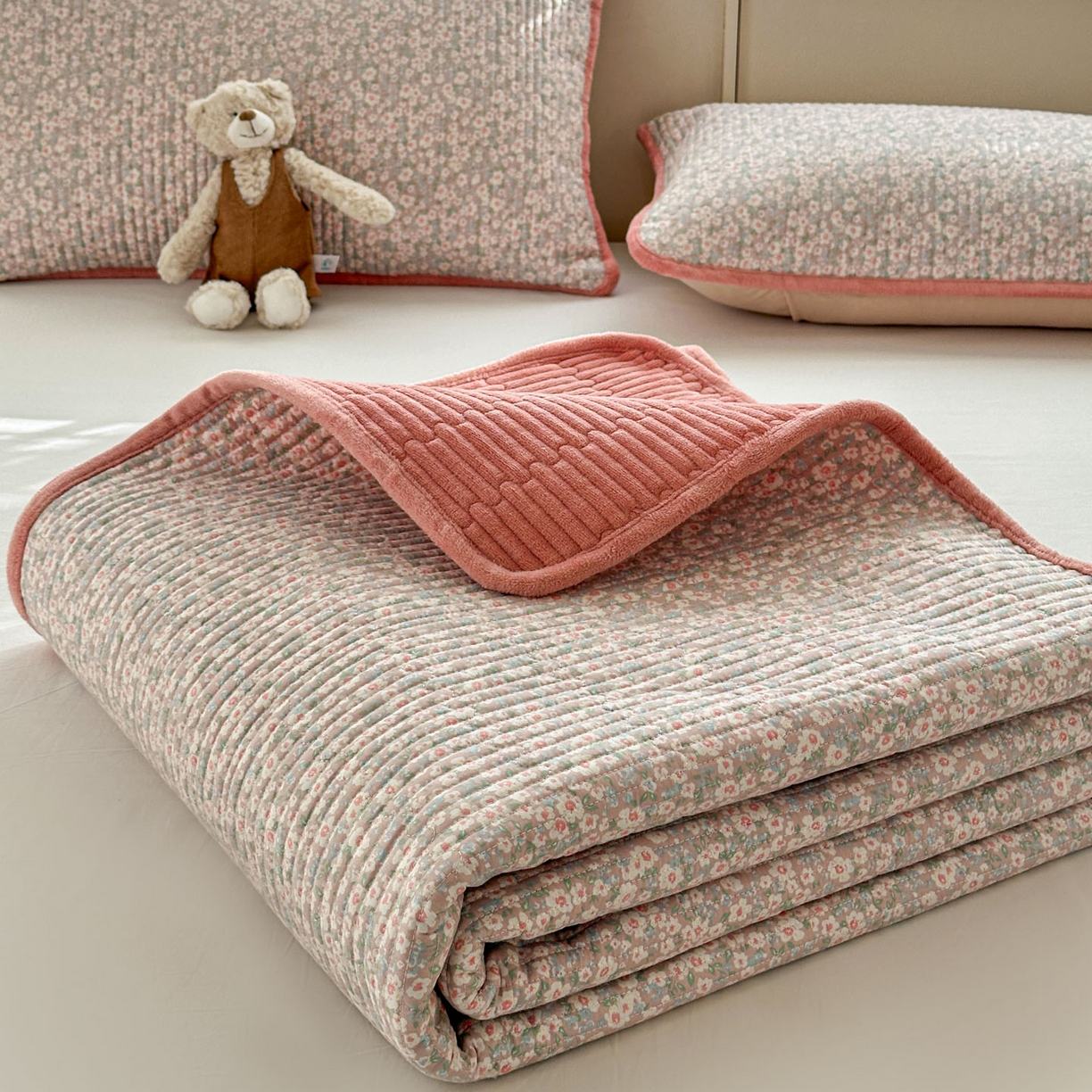 恒尚居 2026新款纯棉牛奶绒床盖双面两用夹棉床单床垫-秋冬款 四季通用 花海【A纯棉-B牛奶绒】