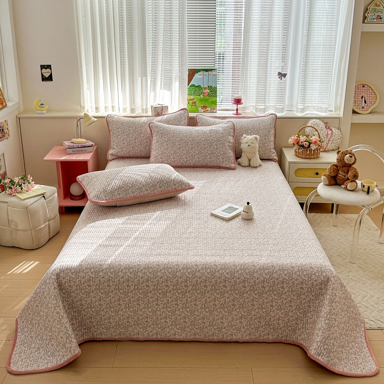 91家纺网 家纺一手货源 找家纺 恒尚居 2026新款纯棉牛奶绒床盖双面两用夹棉床单床垫-秋冬款 四季通用 花海【A纯棉-B牛奶绒】