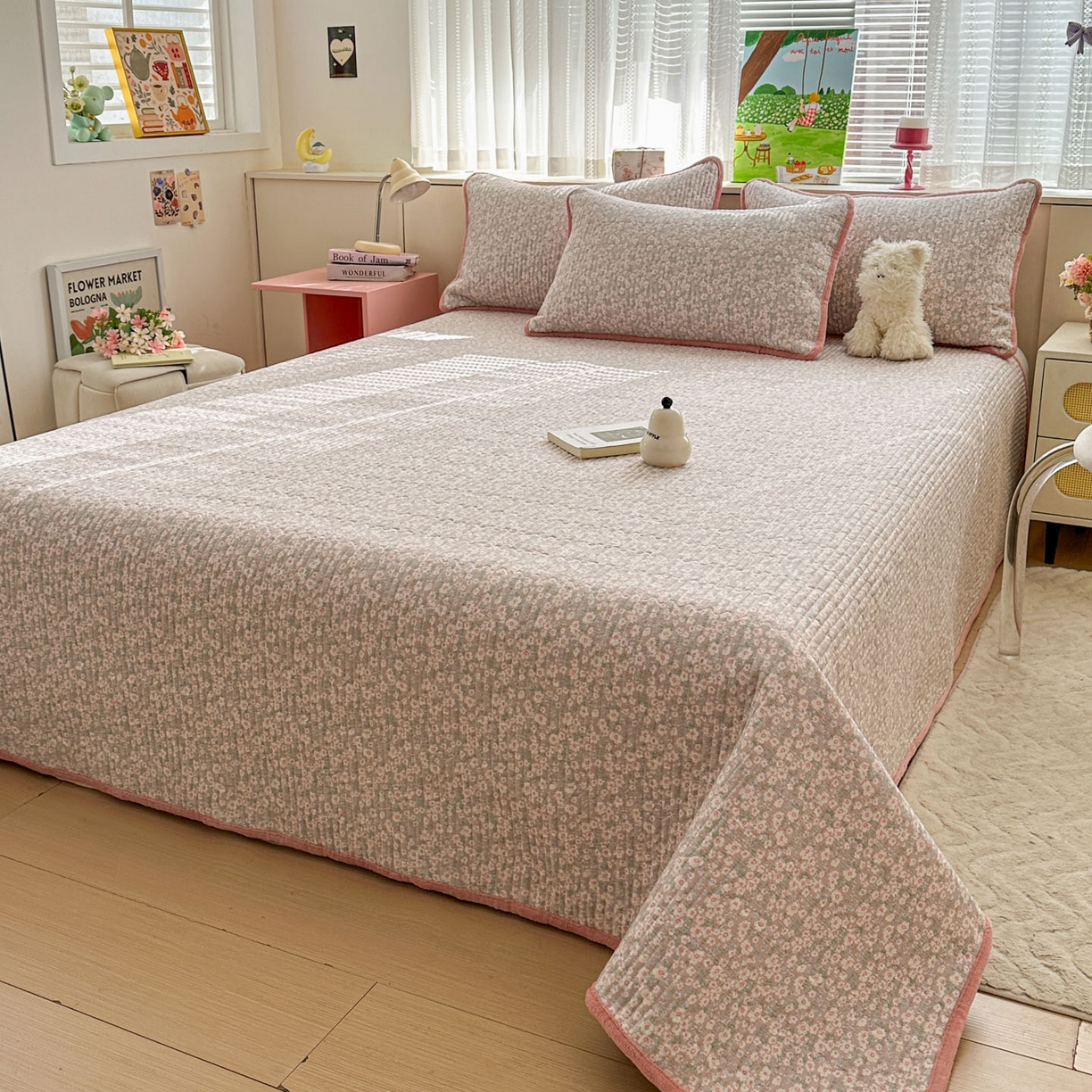 91家纺网 家纺一手货源 找家纺 恒尚居 2026新款纯棉牛奶绒床盖双面两用夹棉床单床垫-秋冬款 四季通用 花海【A纯棉-B牛奶绒】