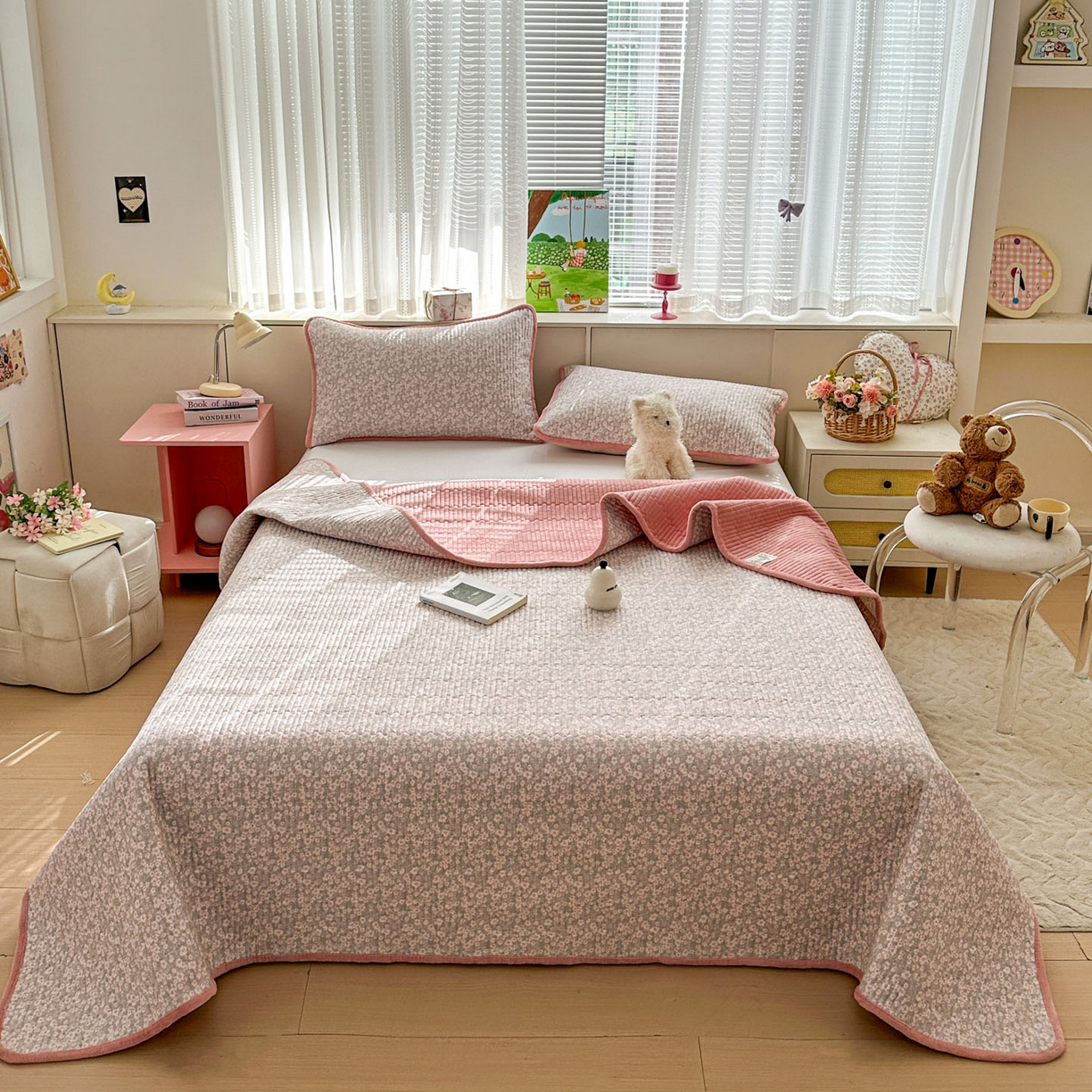 91家纺网 家纺一手货源 找家纺 恒尚居 2026新款纯棉牛奶绒床盖双面两用夹棉床单床垫-秋冬款 四季通用 花海【A纯棉-B牛奶绒】