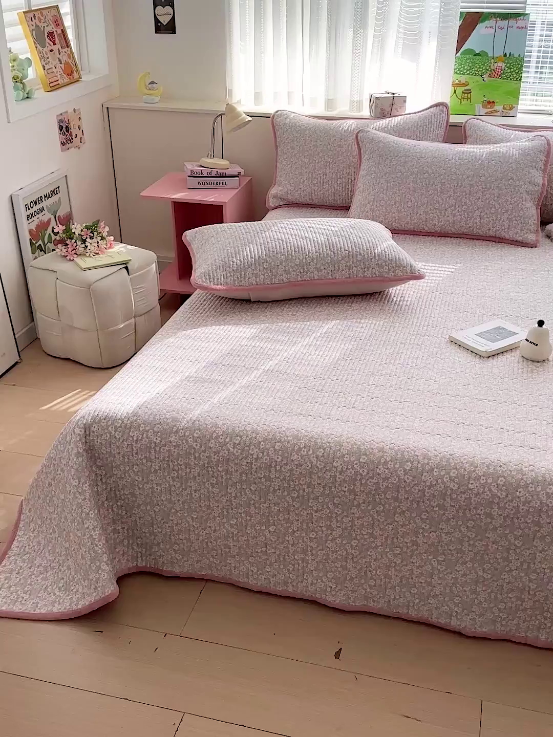 91家纺网 家纺一手货源 找家纺 恒尚居 2026新款纯棉牛奶绒床盖双面两用夹棉床单床垫-秋冬款 四季通用 花海【A纯棉-B牛奶绒】